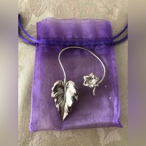 Gold Leaf and Flower Ear Cuff